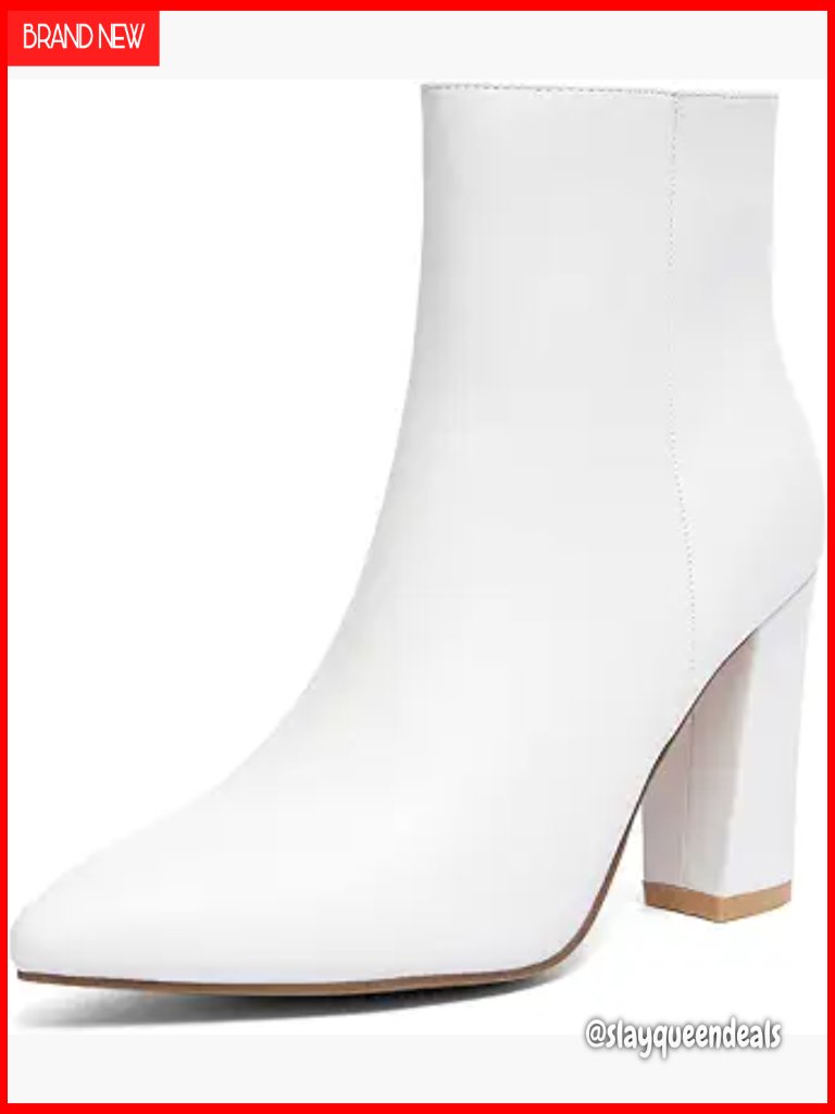 Women's Ankle Boots Pointed Toe Chunky Heel Fleece Lined Side Zip